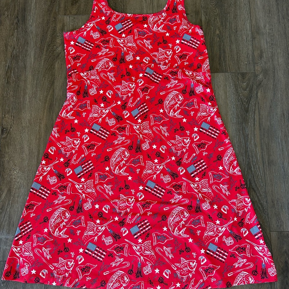 Women's Columbia PFG Red Spark Americana Labor Day Midway Bay Tank Dress Size L